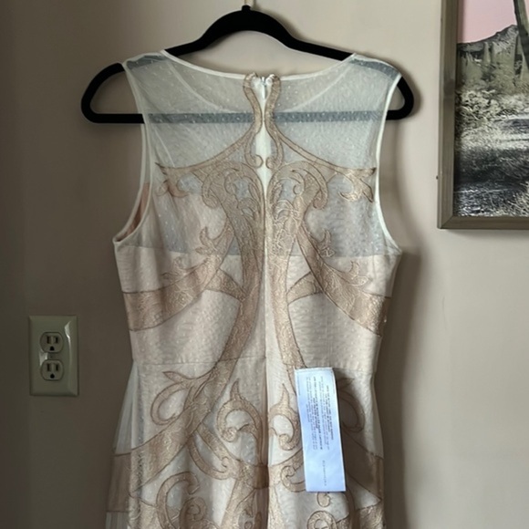NWT BCBGMaxAzria Champagne “Acotas” Lace-Appliqué Formal Gown Size 10 - Picture 8 of 12